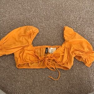 Vibrant Orange Puff Sleeve Crop Top